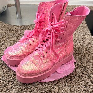 Club EXX Pink Glitter Combat Boots sz 8